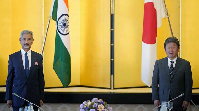 Foreign Minister Subrahmanyam Jaishankar, left, and his Japanese counterpart Toshimitsu Motegi