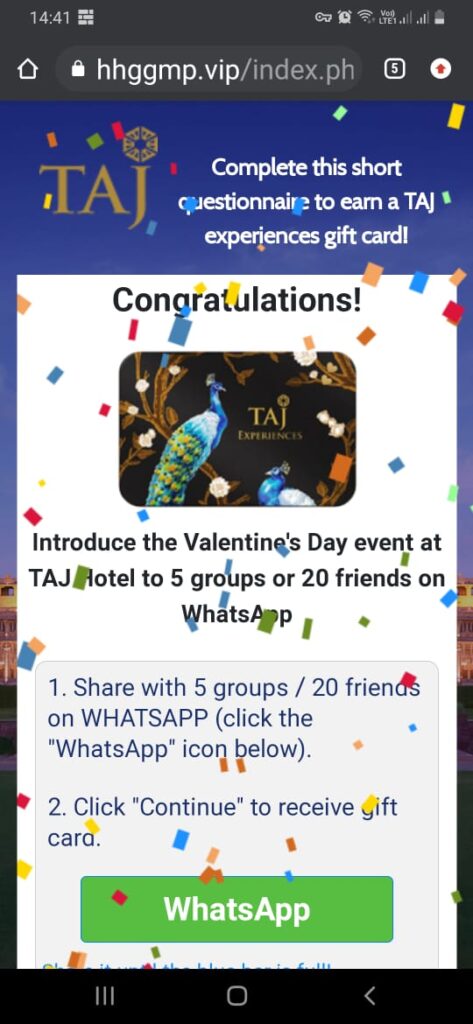 Viral message offering Free Stay at Taj Hotel
