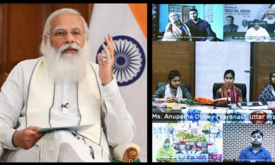Prime Minister, Narendra Modi interacting with the beneficiaries of ‘Digital India’, on the occasion of the 6th anniversary of Digital India Abhiyan, through video conferencing, in New Delhi on July 01, 2021.